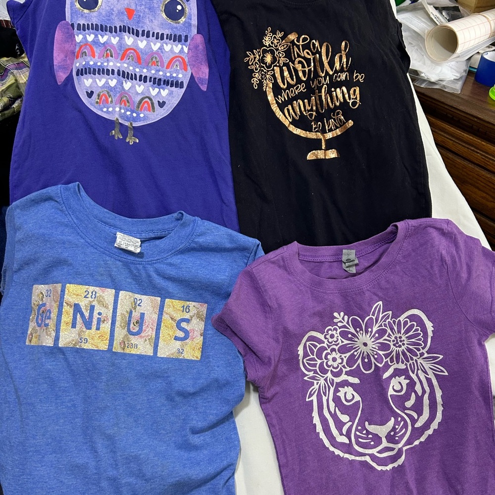 Purple Short Sleeve Tees with Decorative Designs